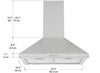 Hotte de cuisine murale convertible 24 pouces 440 cfm en acier inoxydable