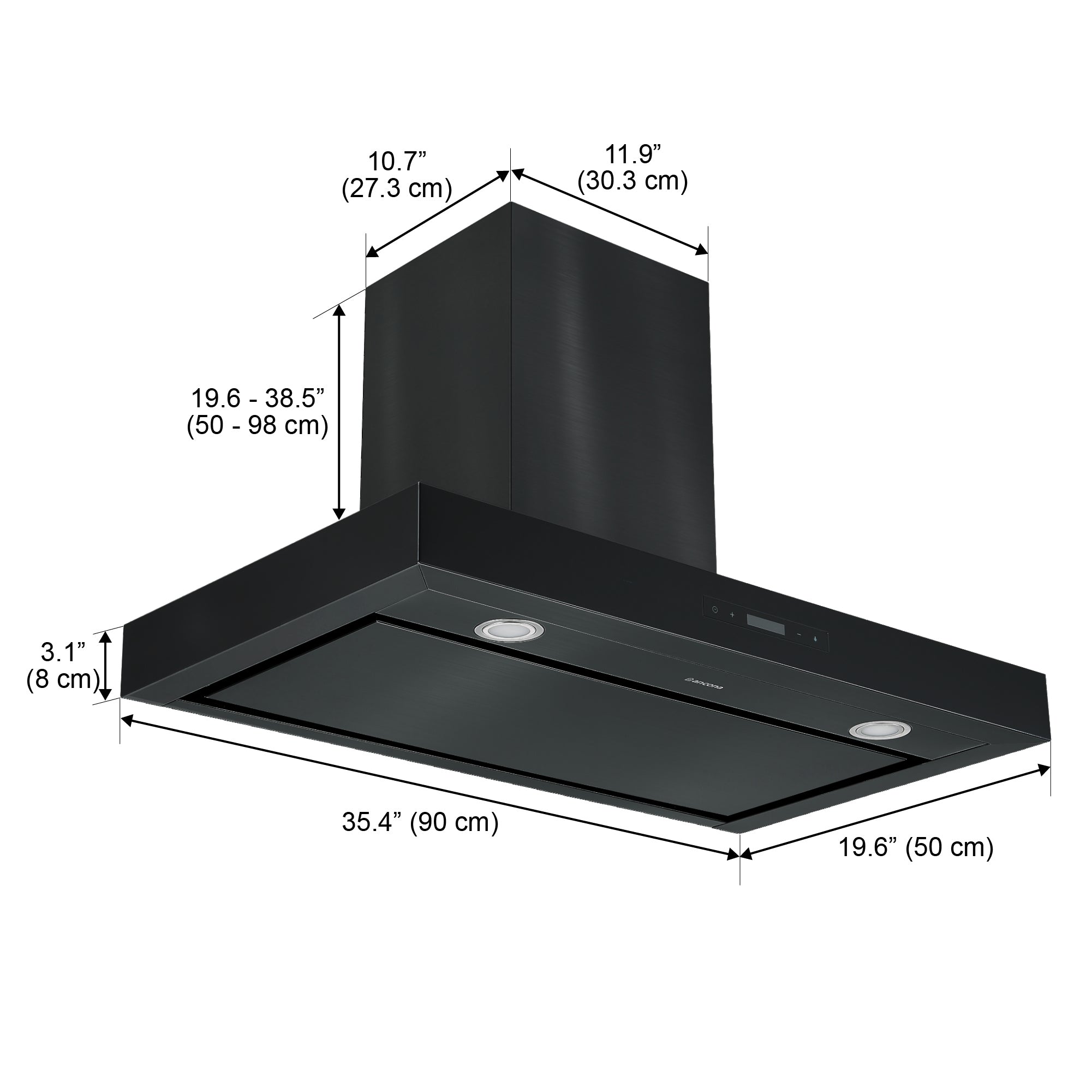 Hotte de cuisine d’Ancona rectangulaire convertible à fixation murale en acier inoxydable noir (36 po)