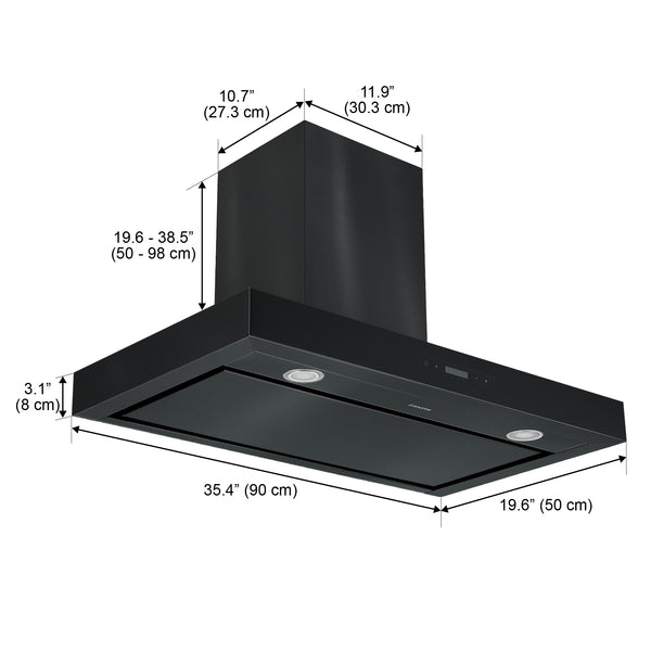 Hotte de cuisine d’Ancona rectangulaire convertible à fixation murale en acier inoxydable noir (36 po)