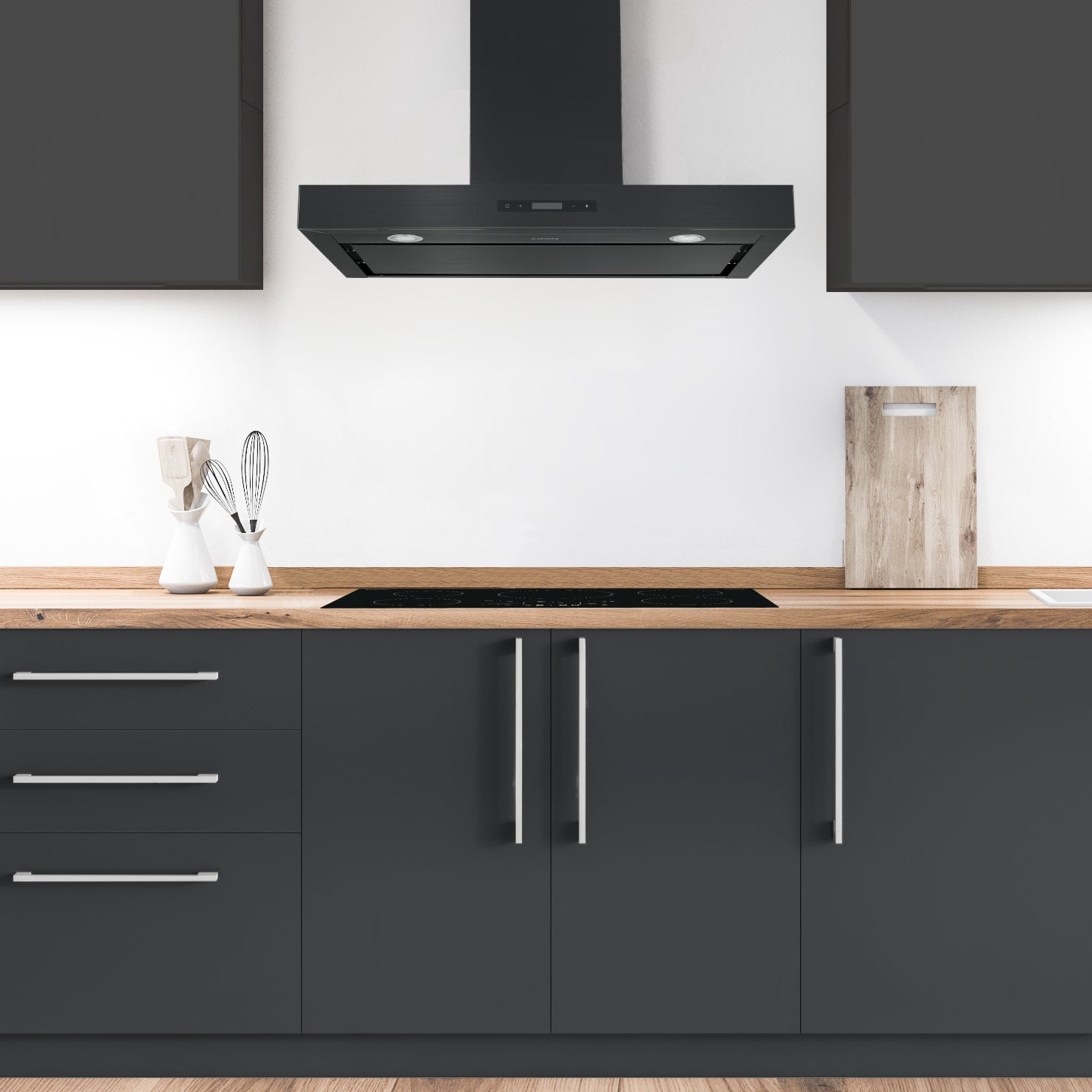 Hotte de cuisine d’Ancona rectangulaire convertible à fixation murale en acier inoxydable noir (36 po)