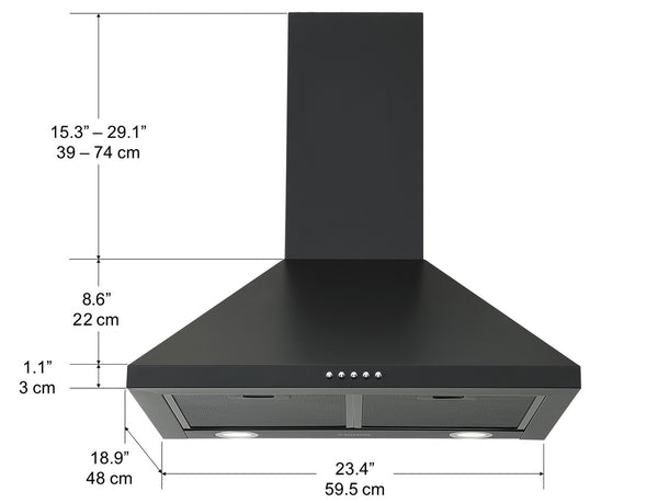 Ancona 24" 440 CFM Convertible Wall Mount Pyramid Range Hood in Matte Black