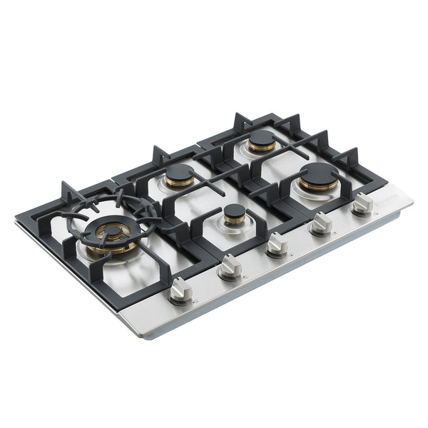 Ancona table de cuisson à gaz encastrée de 30" en acier inoxydable avec 5 brûleurs en laiton et supports de casseroles et wok en fonte