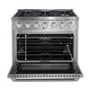 Ancona cuisinière à gaz de 36” 5,2 pi. cu avec 6 brûleurs et four électrique à convection en acier inoxydable