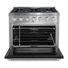 Ancona cuisinière à gaz de 36” 5,2 pi. cu avec 6 brûleurs et four électrique à convection en acier inoxydable avec porte noire