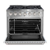 Ancona cuisinière à gaz de 36” 5,2 pi. cu avec 6 brûleurs et four électrique à convection en acier inoxydable avec blanche