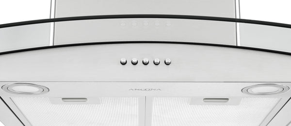 Ancona hotte de cuisine murale convertible à auvent en verre de 30" en acier inoxydable