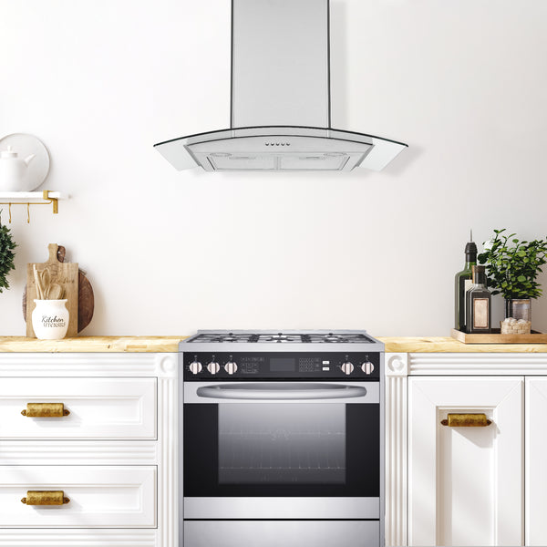 Ancona hotte de cuisine murale convertible à auvent en verre de 30" en acier inoxydable
