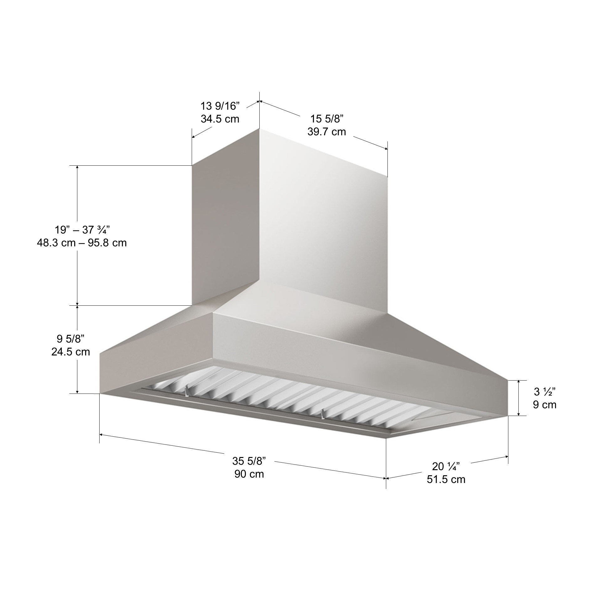 Pro Series Pyramid 36 in. Hidden controls Range Hood