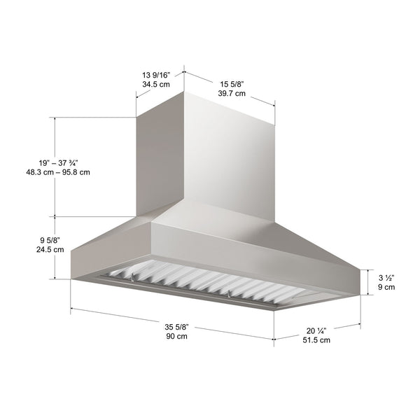 Pro Series Pyramid 36 in. Hidden controls Range Hood