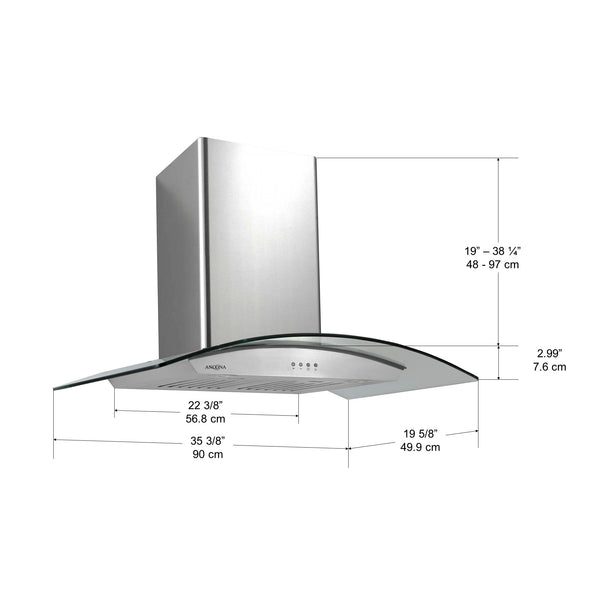 GCP536 36in. Glass Canopy Wall Mount Range Hood