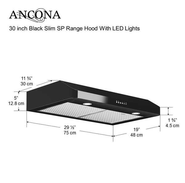 SP fin Gamme Capuche de vitrine, avec éclairage LED, Noir, 76,2 cm