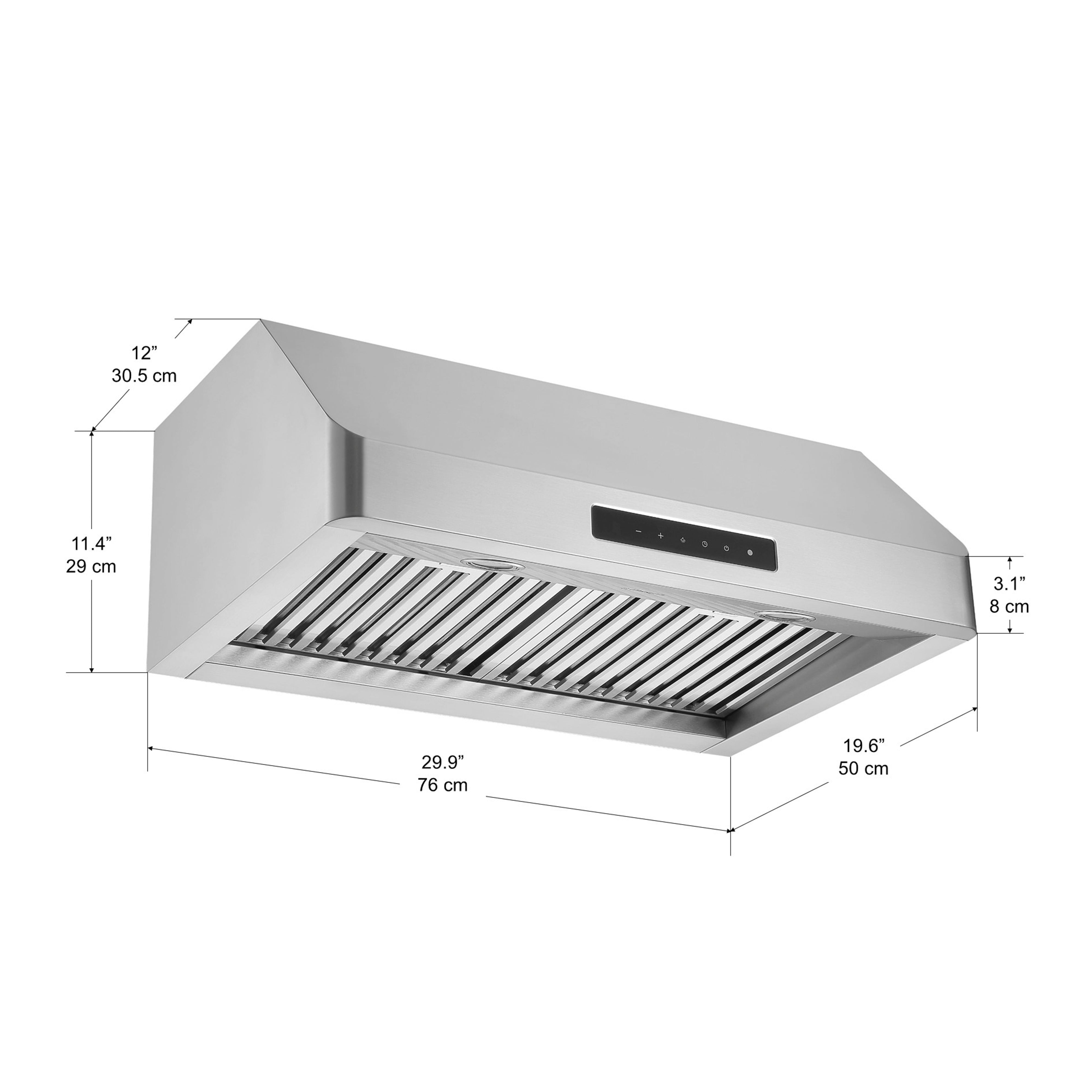 Hotte de cuisine en acier inoxydable à installation sous l’armoire Pro Série Turbo d’Ancona de 76,2 cm (30 po) avec veilleuse