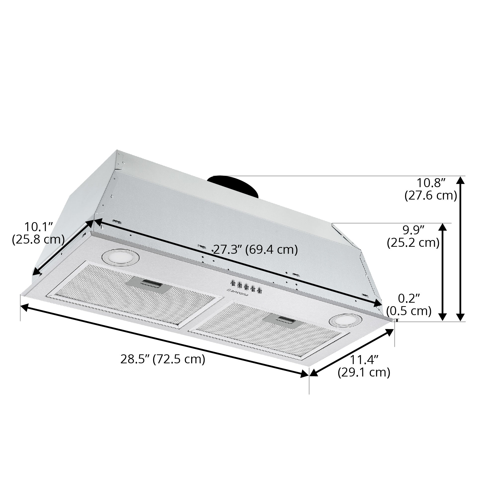 Ancona 28.5” 280 CFM Ducted Insert Range Hood in Stainless Steel