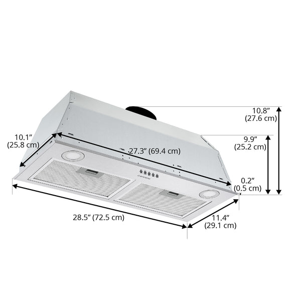 Ancona 28.5" 280 CFM Ducted Insert Range Hood in Stainless Steel