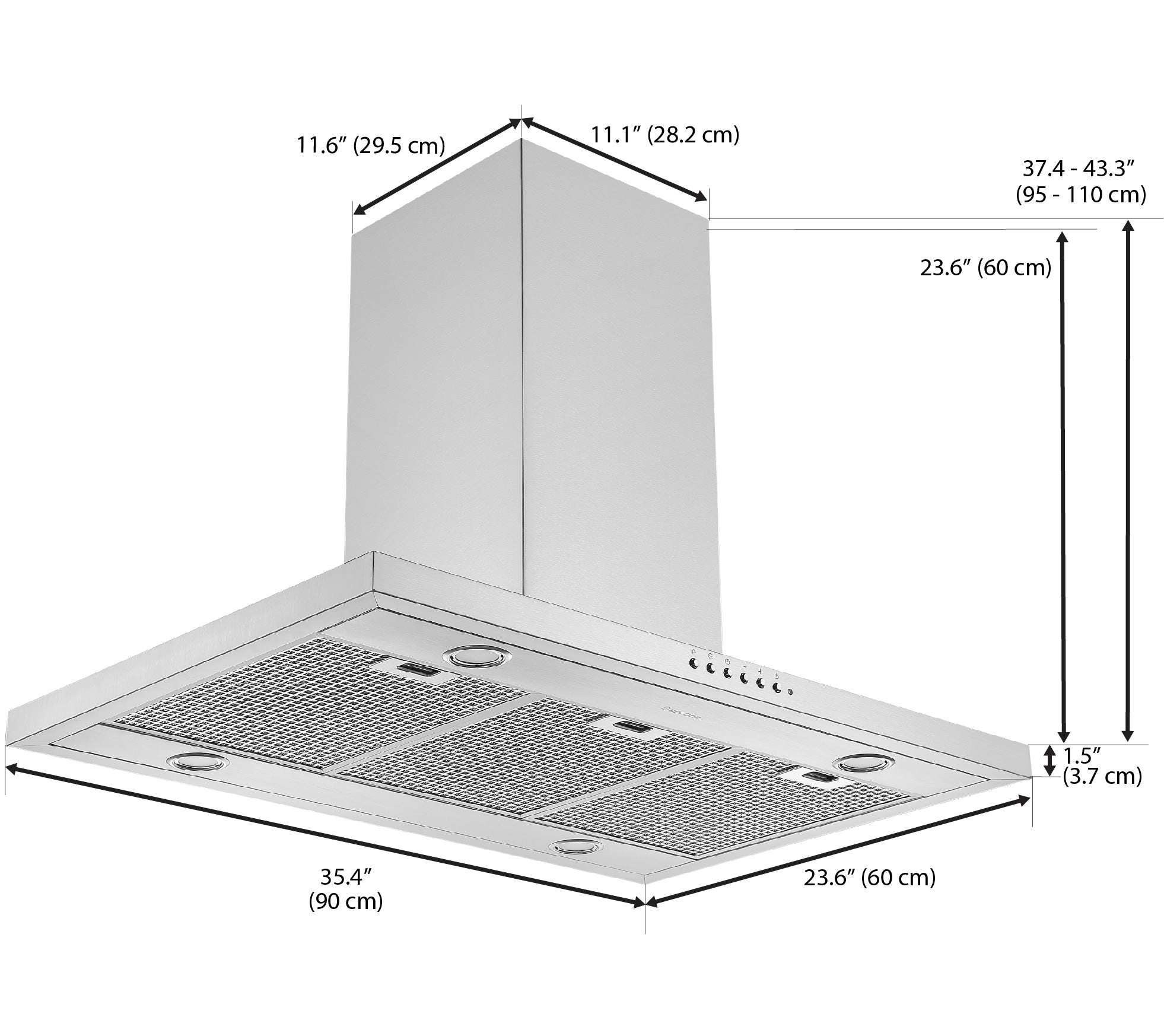 Hotte de cuisine rectangulaire convertible en acier inoxydable pour îlot – 91,44 cm (36 po)