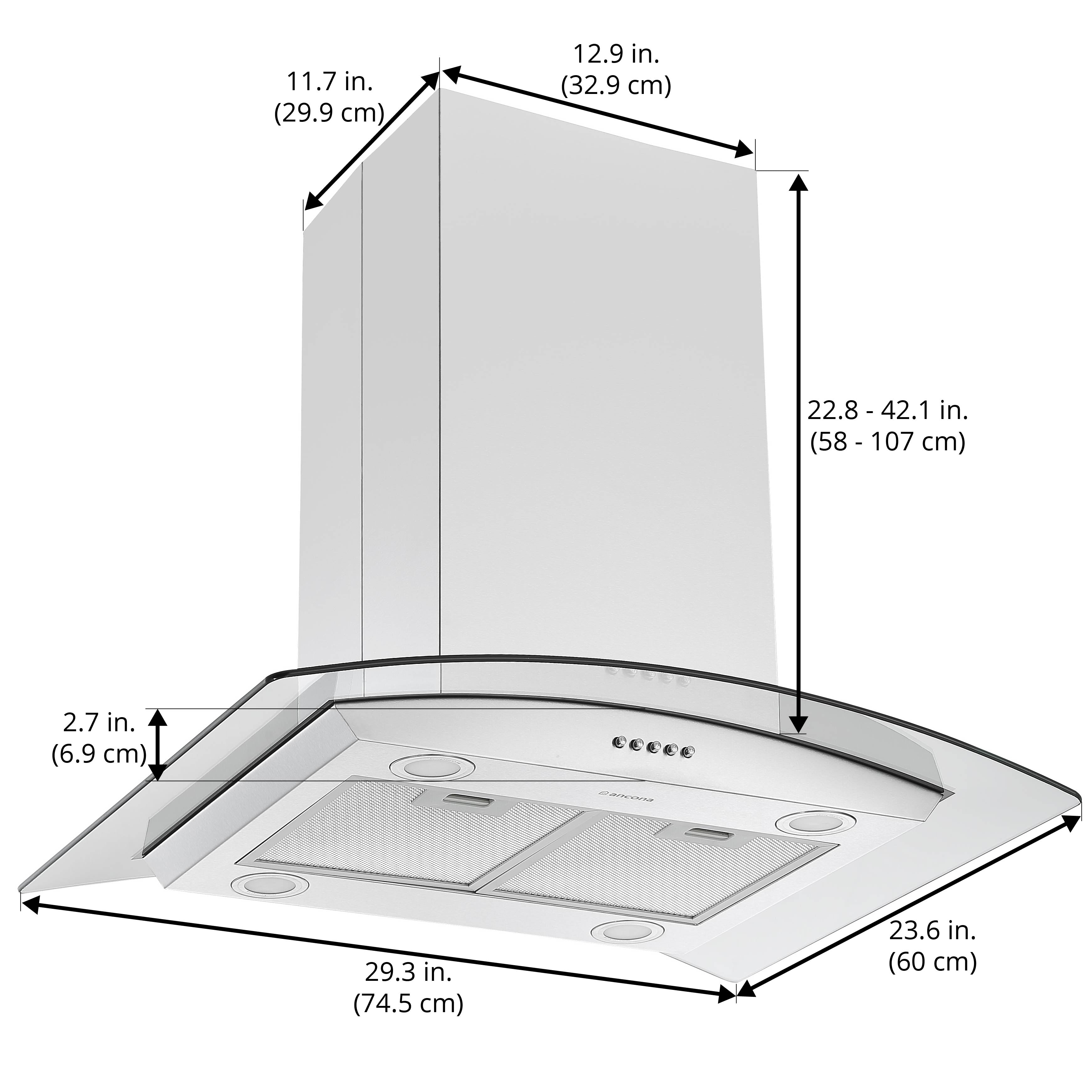 30 in. Convertible Island Mount Glass Canopy Range Hood in Stainless Steel