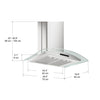 Hotte de cuisine en acier inoxydable à auvent en verre 30" et de 650 pi cu/min à fixation murale avec fonction Night Light