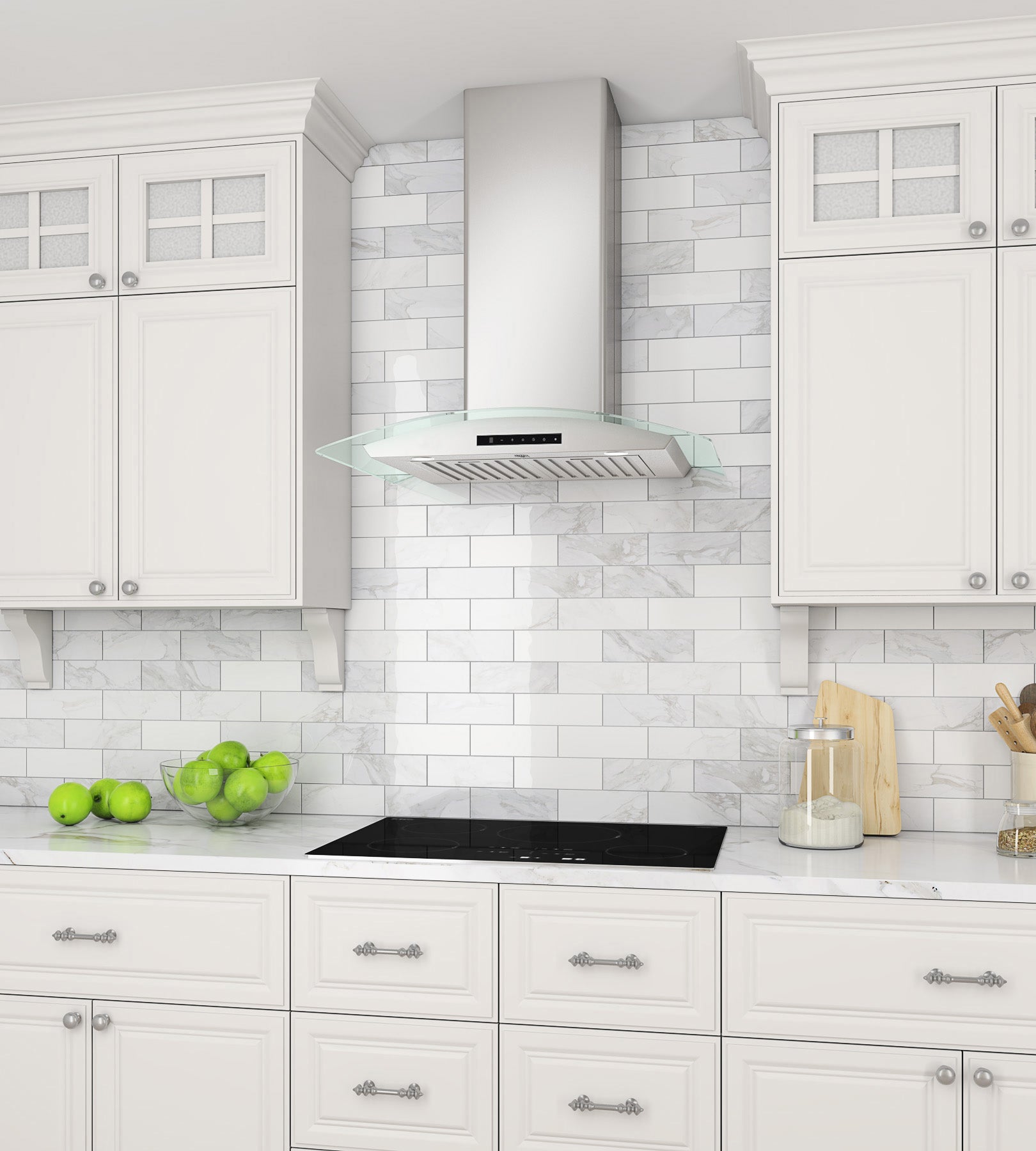 Hotte de cuisine en acier inoxydable à auvent en verre 30