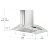 Hotte de cuisine en acier inoxydable à auvent en verre 36" et de 650 pi cu/min à fixation murale avec fonction Night Light