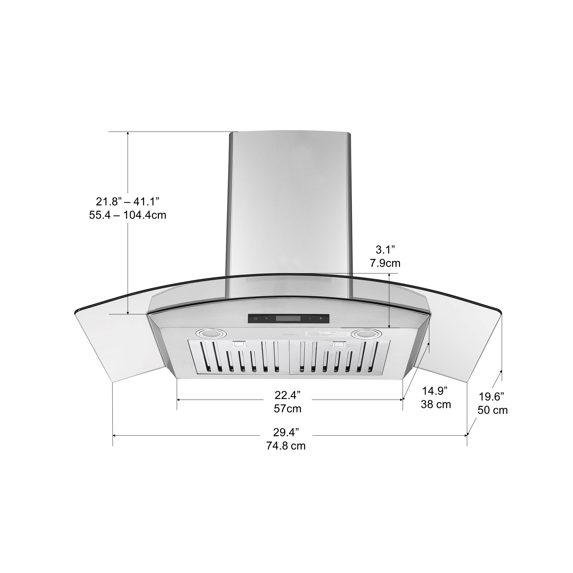Hotte auvent en verre à fixation murale Ancona GCB630 30 po.