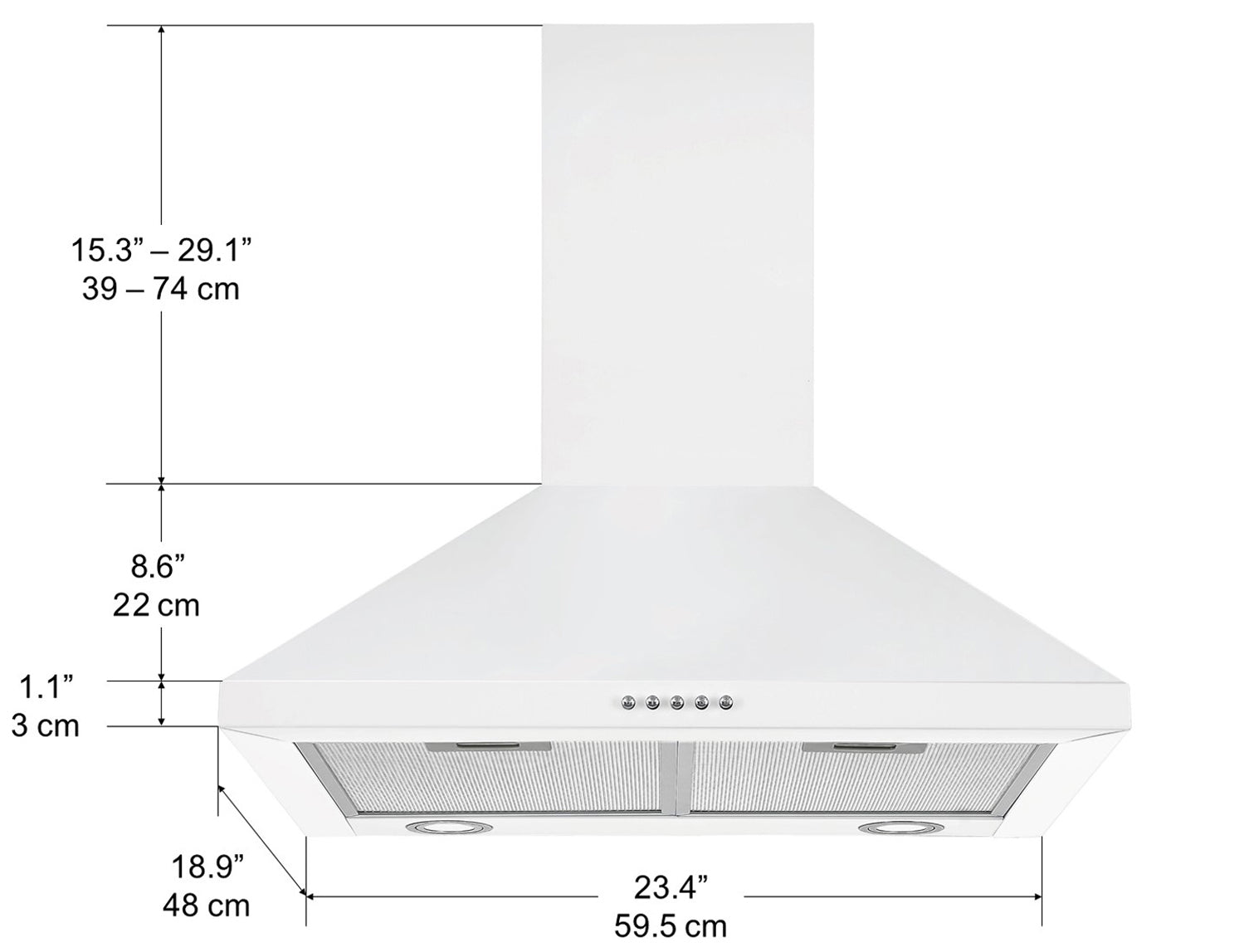 Hotte de cuisine murale convertible 24 pouces 440 cfm en blanc