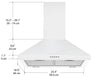Hotte de cuisine murale convertible 24 pouces 440 cfm en blanc