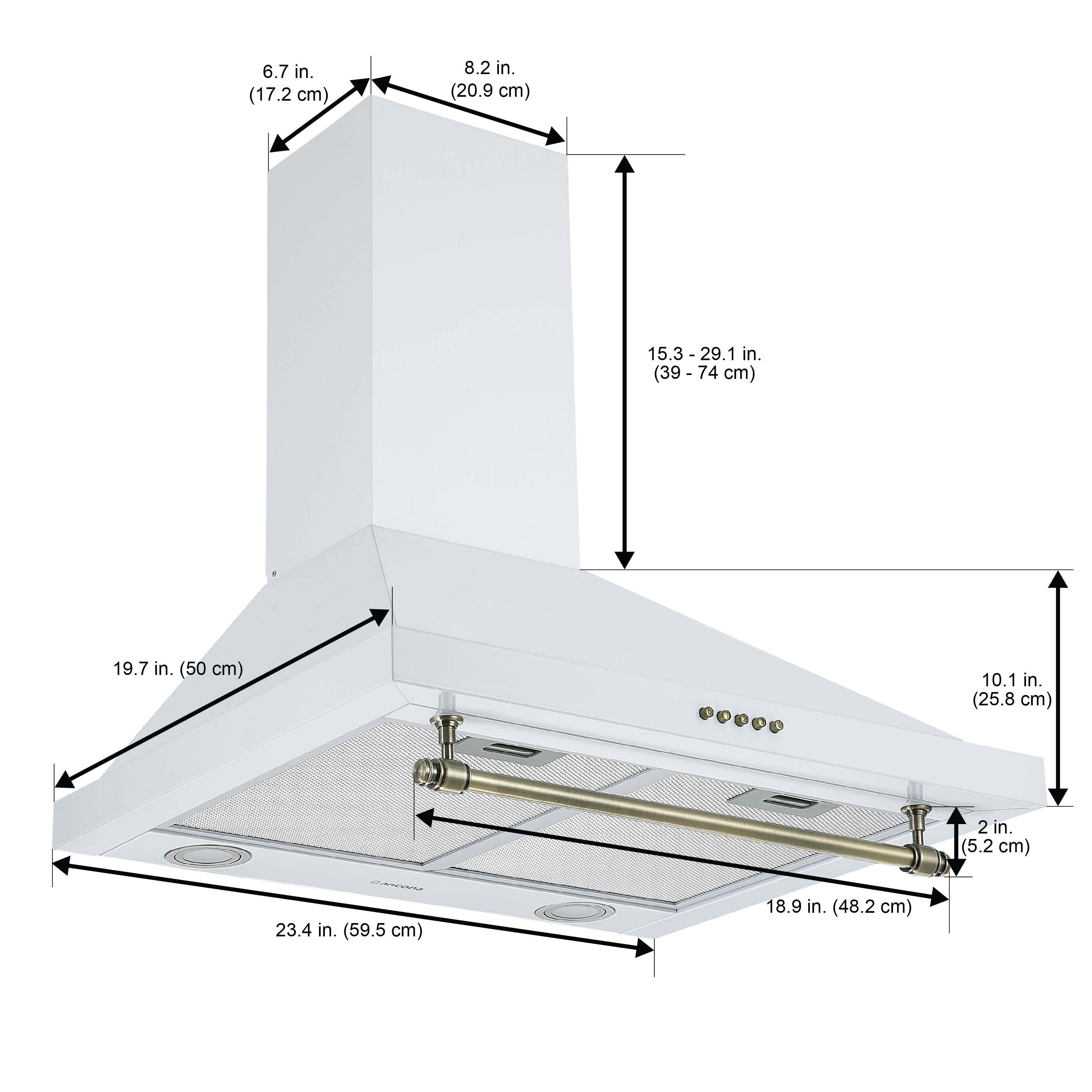 Ancona hotte de cuisinière pyramidale à fixation murale convertible en acier blanc style vintage - de 24 po