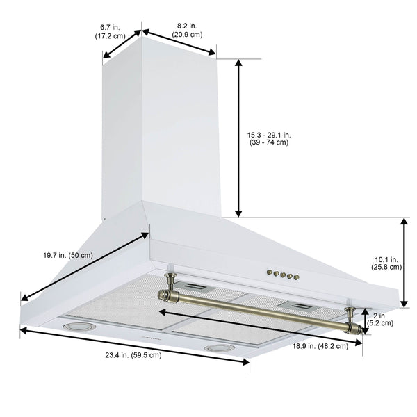 Ancona hotte de cuisinière pyramidale à fixation murale convertible en acier blanc style vintage - de 24 po
