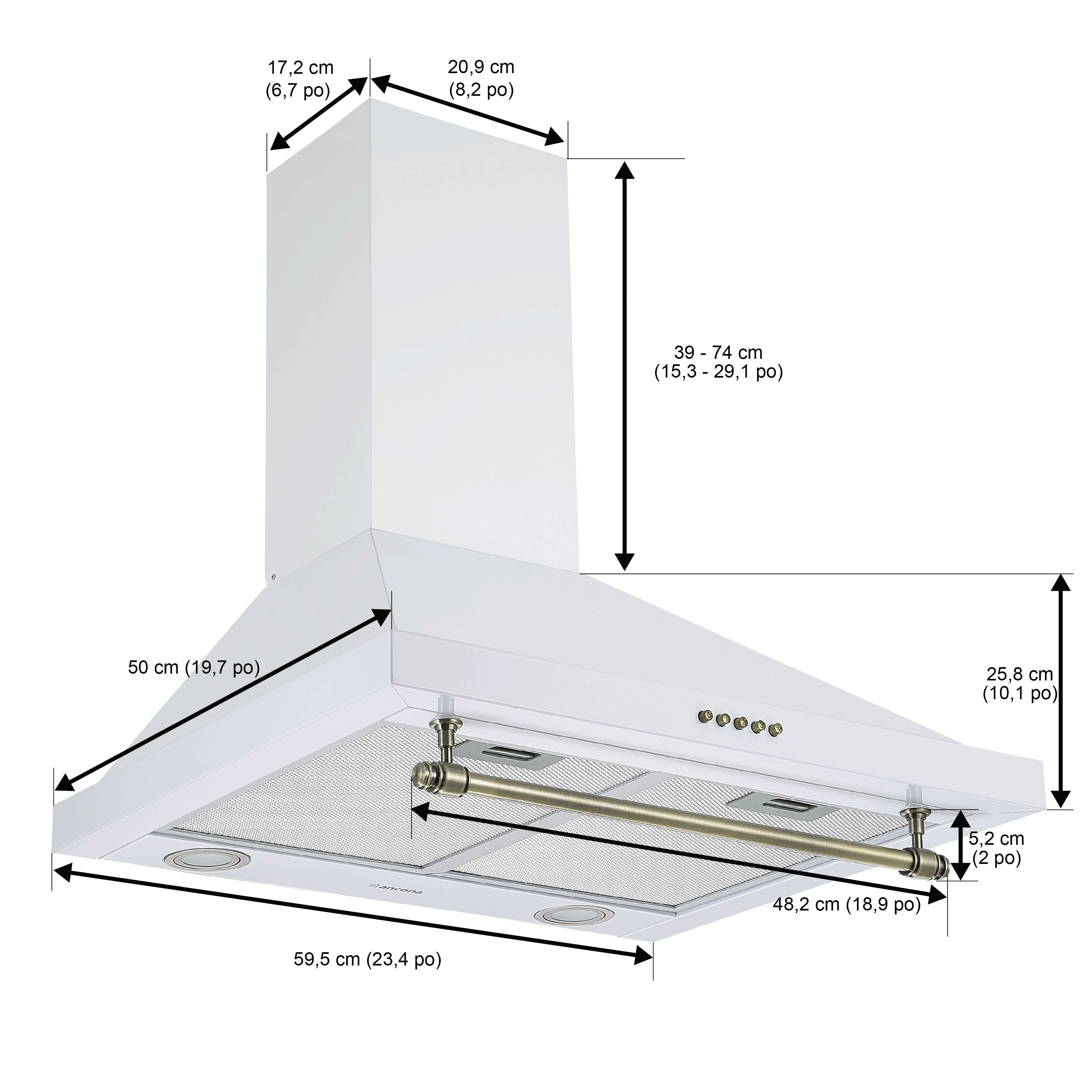 Ancona hotte de cuisinière pyramidale à fixation murale convertible en acier blanc style vintage - de 24 po