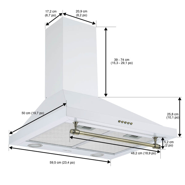 Ancona hotte de cuisinière pyramidale à fixation murale convertible en acier blanc style vintage - de 24 po
