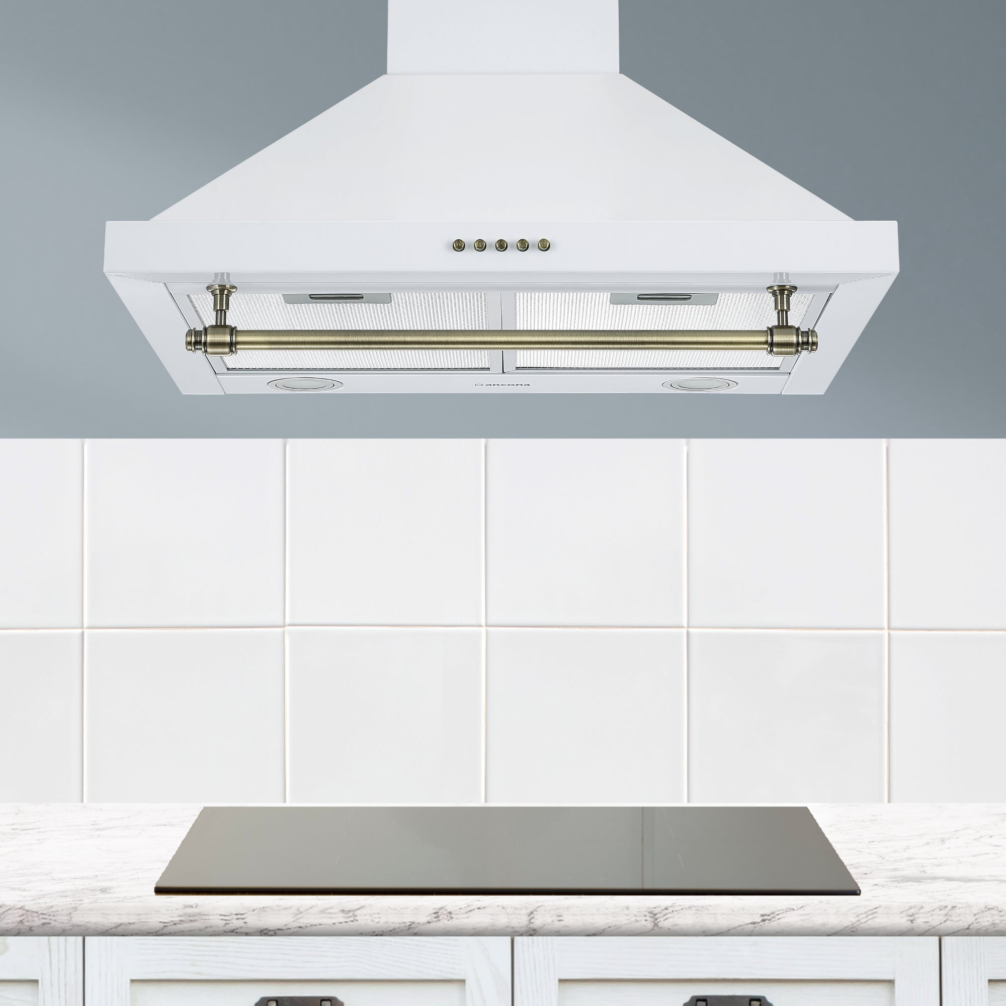 Ancona hotte de cuisinière pyramidale à fixation murale convertible en acier blanc style vintage - de 24 po