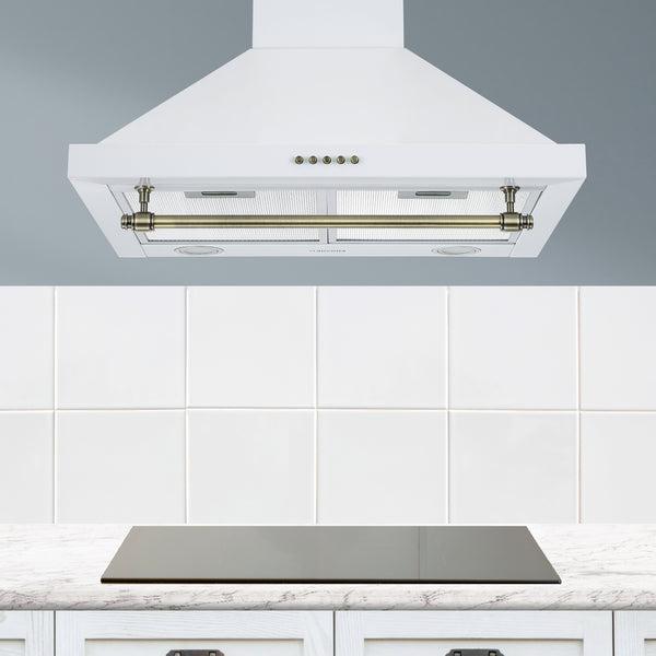 Ancona hotte de cuisinière pyramidale à fixation murale convertible en acier blanc style vintage - de 24 po