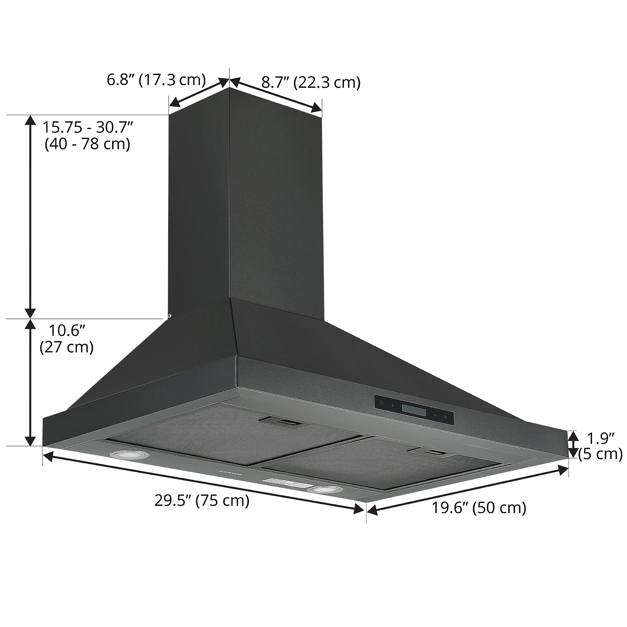 Ancona 30 in. Convertible Wall Mount Pyramid Range Hood in Black Stainless Steel