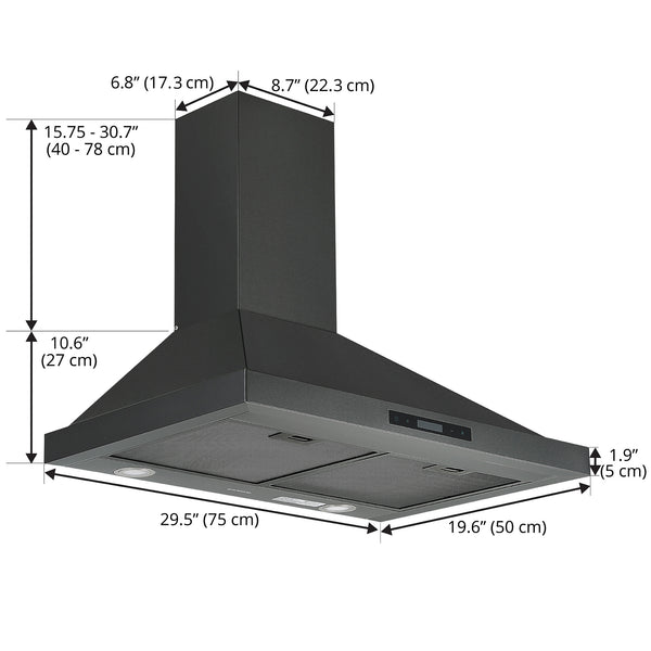 Ancona 30 in. Convertible Wall Mount Pyramid Range Hood in Black Stainless Steel