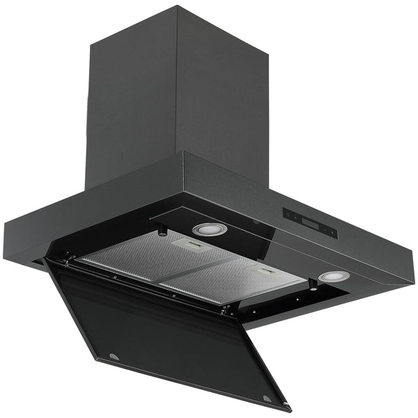 Hotte de cuisine d’Ancona rectangulaire convertible à fixation murale en acier inoxydable noir (30 po)