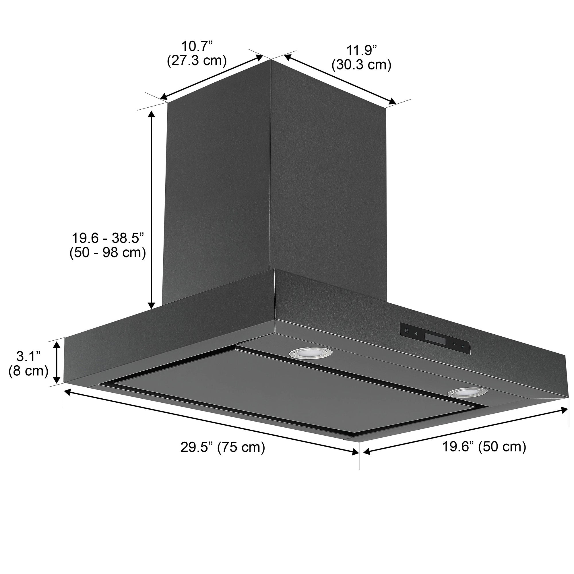 Hotte de cuisine d’Ancona rectangulaire convertible à fixation murale en acier inoxydable noir (30 po)