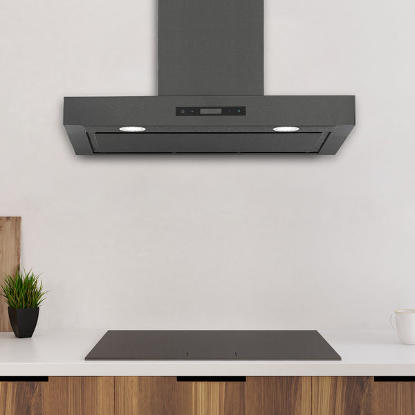 Hotte de cuisine d’Ancona rectangulaire convertible à fixation murale en acier inoxydable noir (30 po)