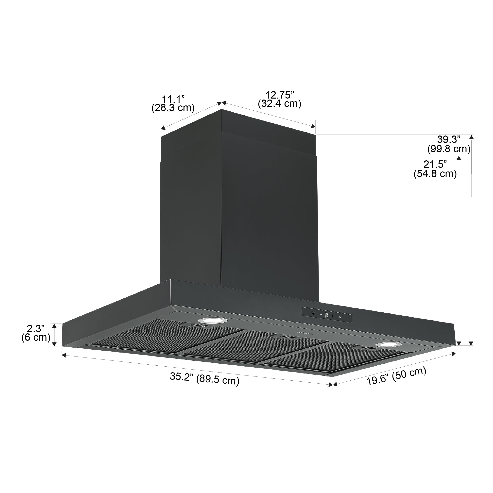 Ancona hotte de cuisine rectangulaire convertible à fixation murale de 36” 440 pi3/min en noir mat