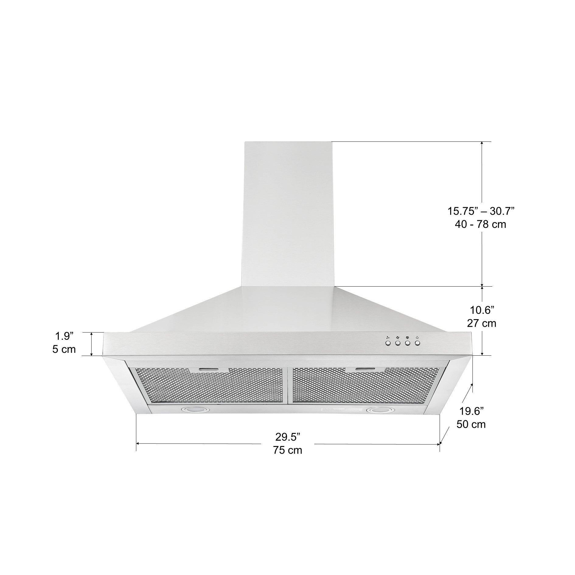 Ancona WRRV430 hotte de cuisine pyramidale à ventilation arrière de 30 po en acier inoxydable
