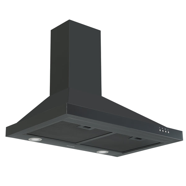 Ancona hotte de cuisine pyramidale convertible à fixation murale de 30” 450 pi3/min en acier inoxydable noir
