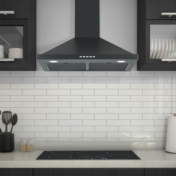 Ancona hotte de cuisine de 30" pyramidale convertible à fixation murale en noir mat