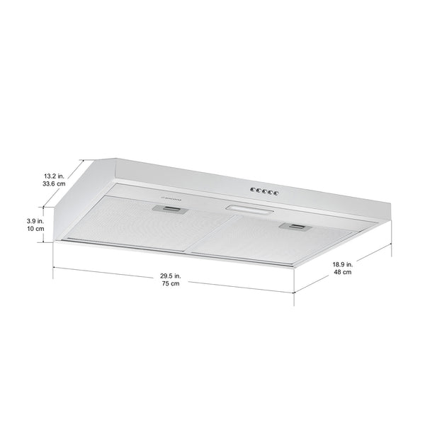 Ancona hotte de cuisine sous armoire convertible de 30" en acier inoxydable