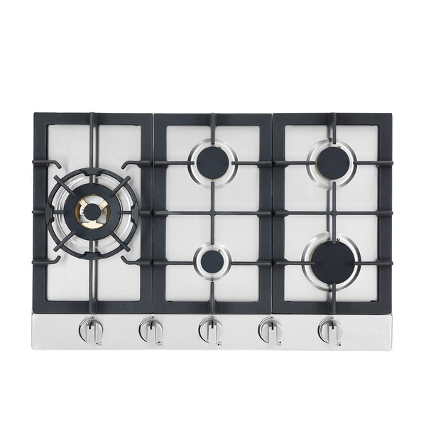 Ancona table de cuisson à gaz encastrée de 30" en acier inoxydable avec 5 brûleurs en laiton et supports de casseroles et wok en fonte