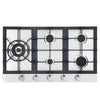 Ancona 34" Stainless Steel Recessed Gas Cooktop with 5 Brass Burners and Cast Iron Pan/Wok Supports