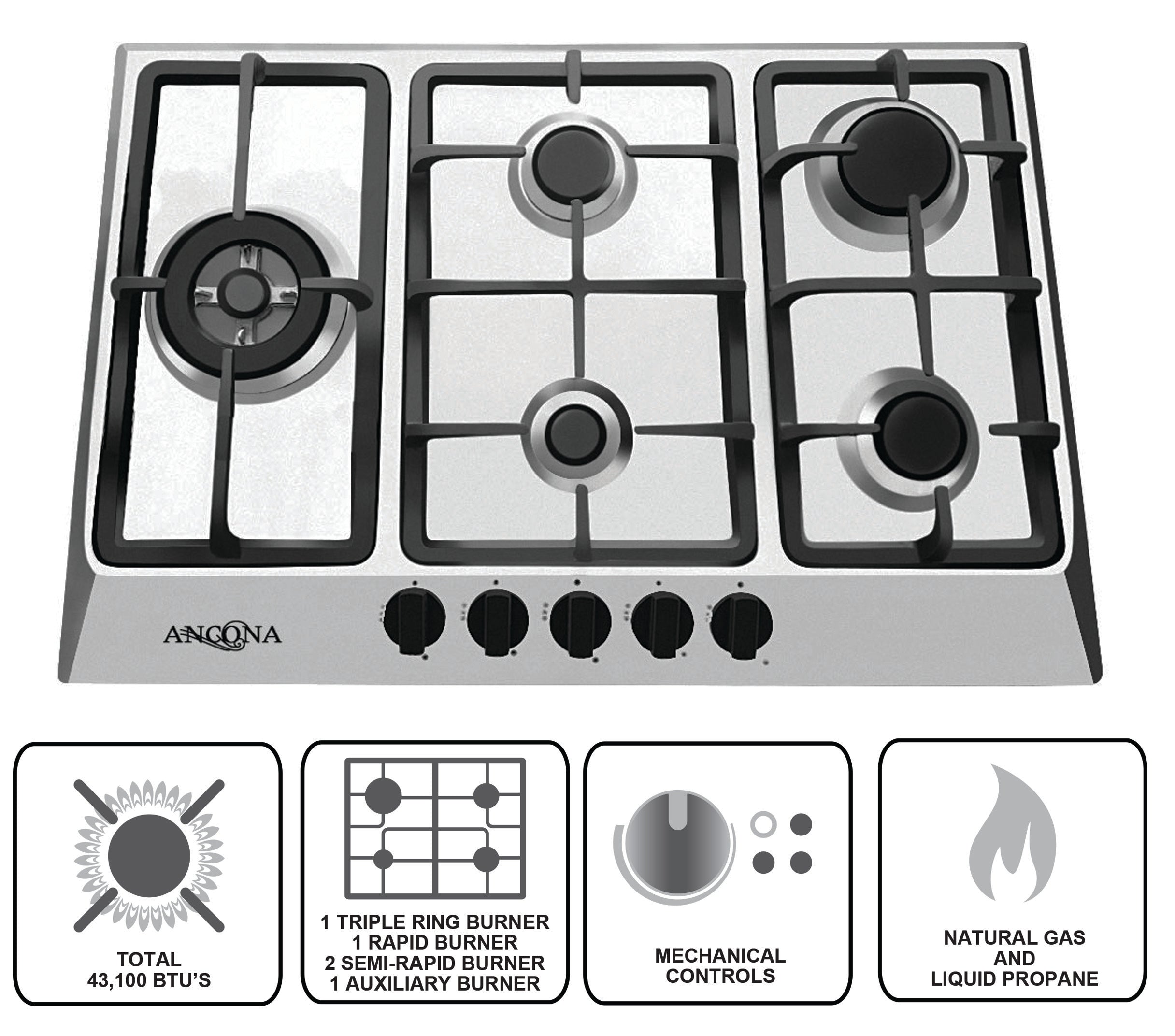 Elite 30 Inch 5 Burner Gas Cooktop
