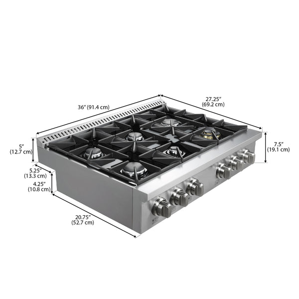 Ancona 36" Commercial Style Stainless Steel Slide-in Gas Cooktop