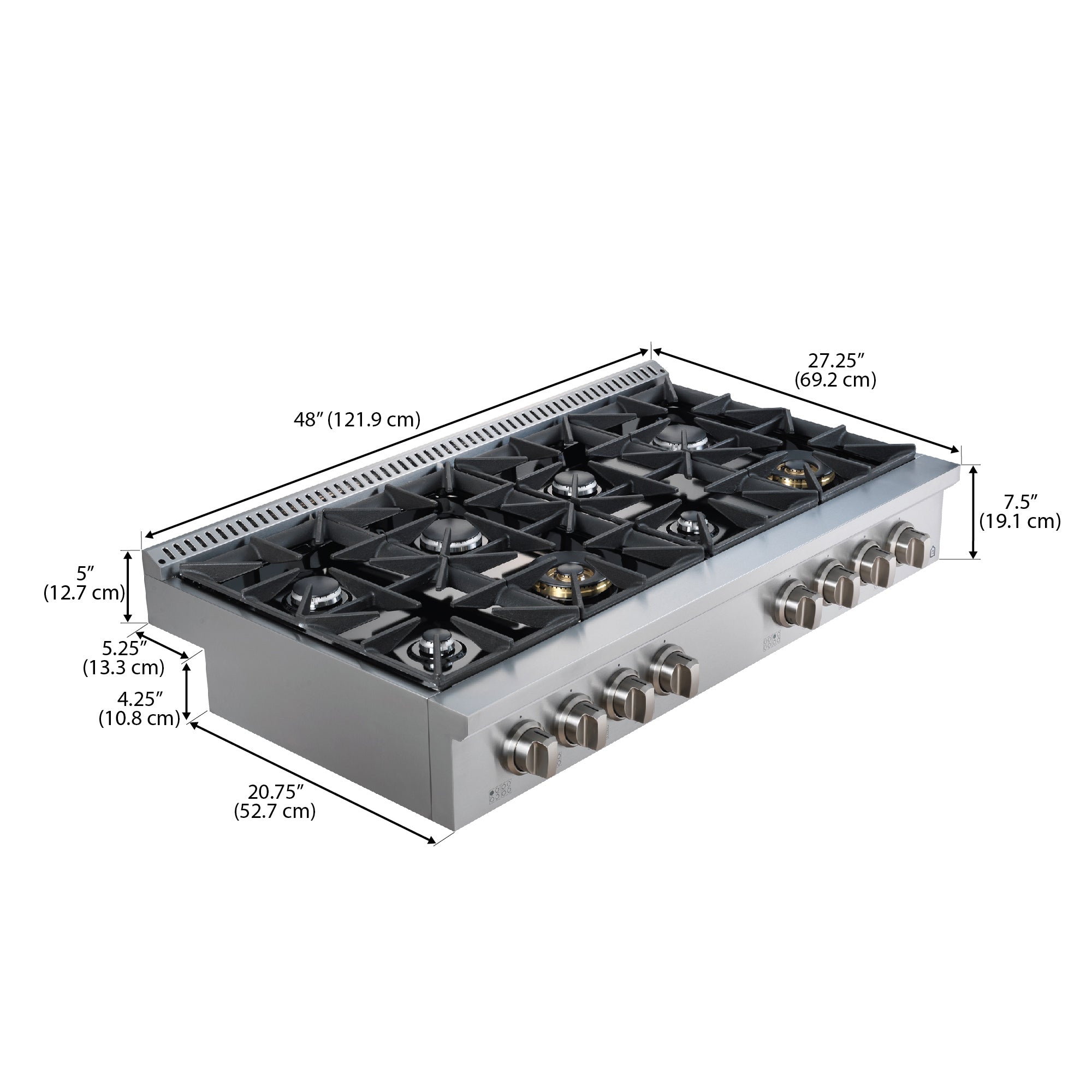 Ancona table de cuisson au gaz de 48 po de style commercial en acier inoxydable