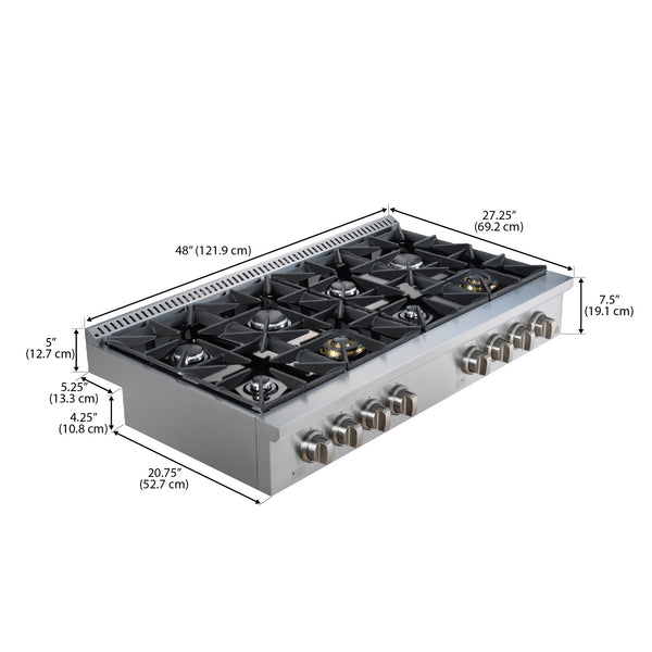 Ancona table de cuisson au gaz de 48 po de style commercial en acier inoxydable