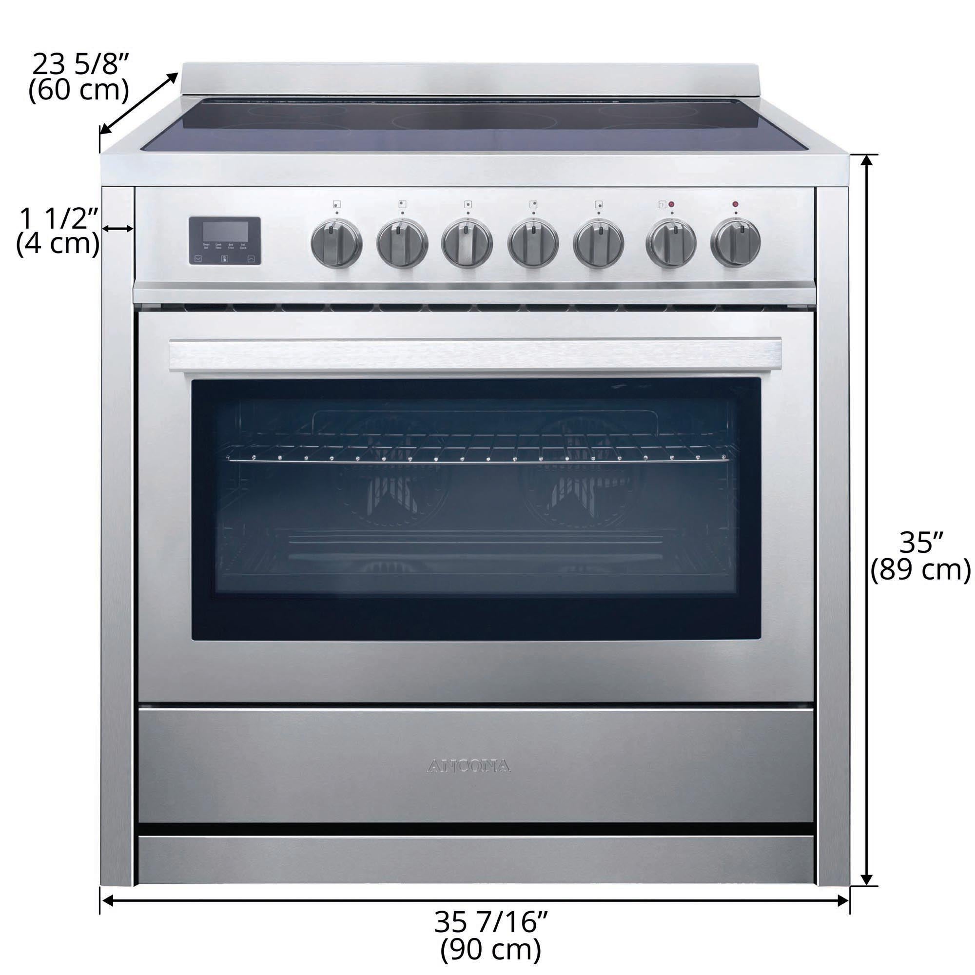 Cuisinière électrique auto portante de 36 po 3.8 pi. cu. d’Ancona en acier inoxydable avec 5 brûleurs et four à convection véritable européenne