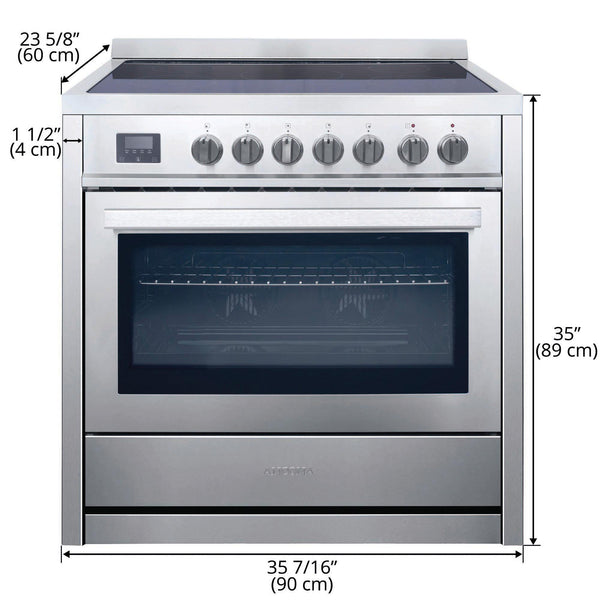 Cuisinière électrique auto portante de 36 po 3.8 pi. cu. d’Ancona en acier inoxydable avec 5 brûleurs et four à convection véritable européenne